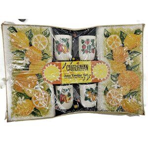 VTG New Barth Dreyfuss Californian Ceramic Juice Tumbler Set + Towels Oranges